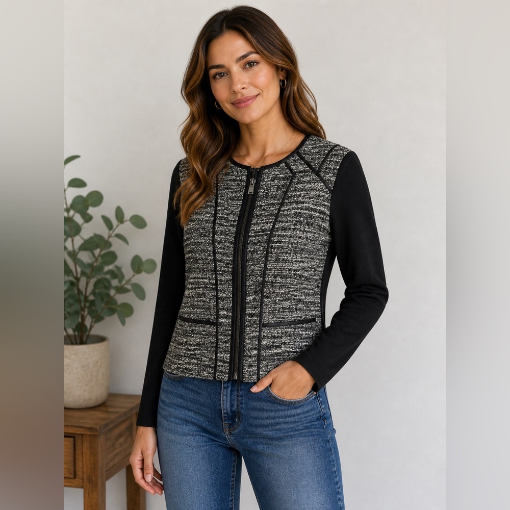 Ann Taylor Jacket Cardigan sz 6 Wool Blend Moto Zip # C340